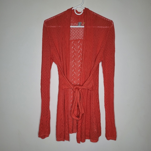 Anthropologie Jackets & Blazers - Anthropologie Knitted & Knotted Cardigan Coral Small Linen Blend Lagenlook Beach